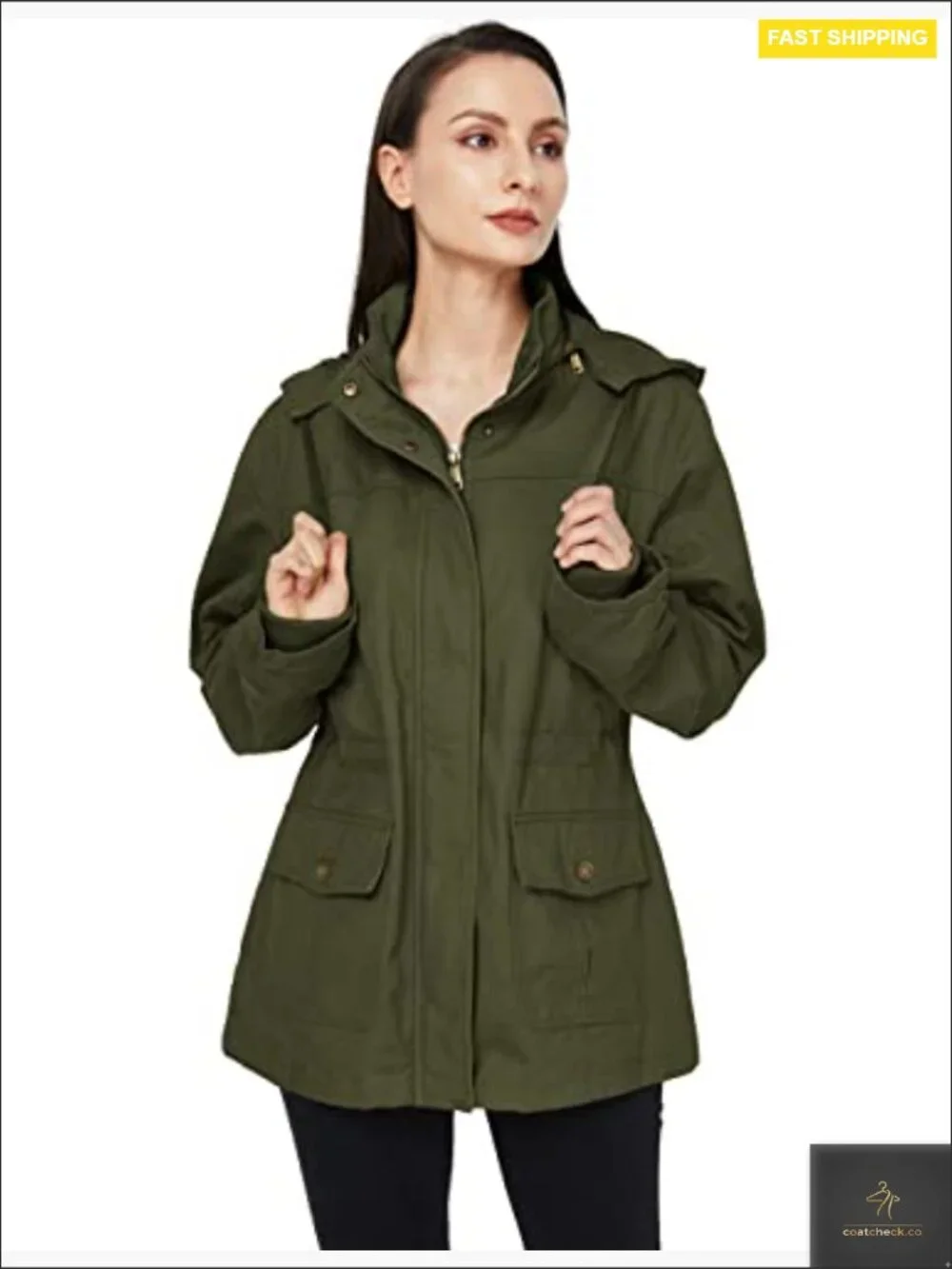 Slim Fit Anorak Jacket with Hood Utility Pockets Cotton Relaxed Casual Coat - Picture 2 of 7